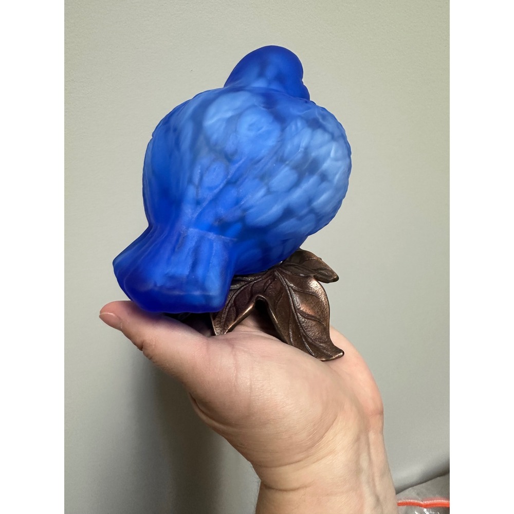 TIN CHI Andrea By Sadek Cobalt Blue Glass Bird Lamp Solid Brass Base with box - Picture 6 of 10